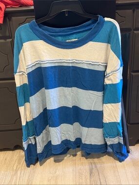 We The Free white and Blue Striped Top